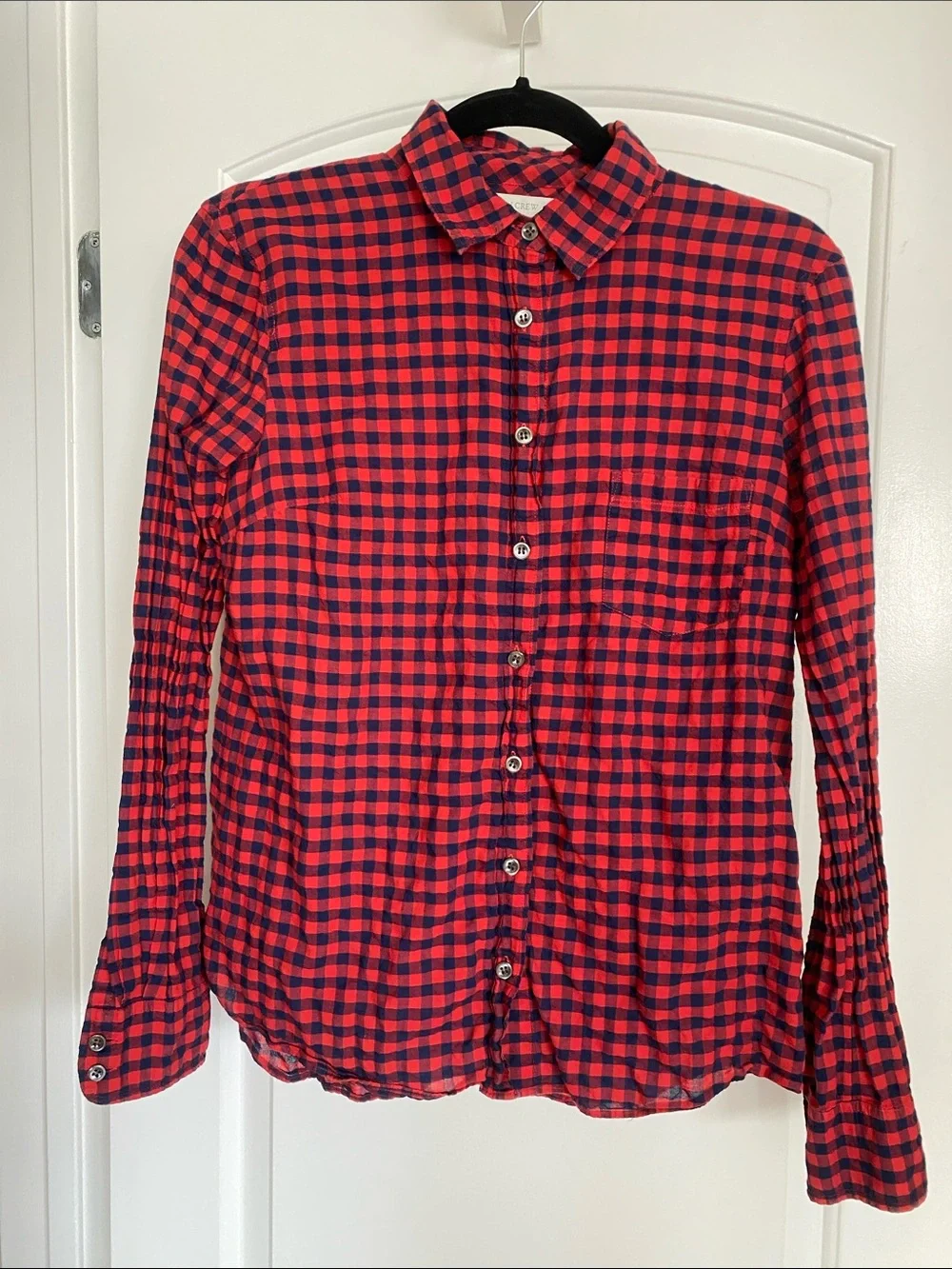 J.Crew Crinkle Boy Shirt in Red Check Plaid Gingham Lightweight - Size 6